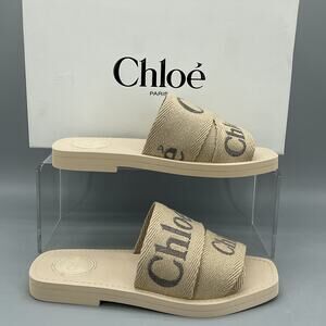 NEW Chloé Women’s Woody Logo Slide Sandals Beige Size US 5/EU 35